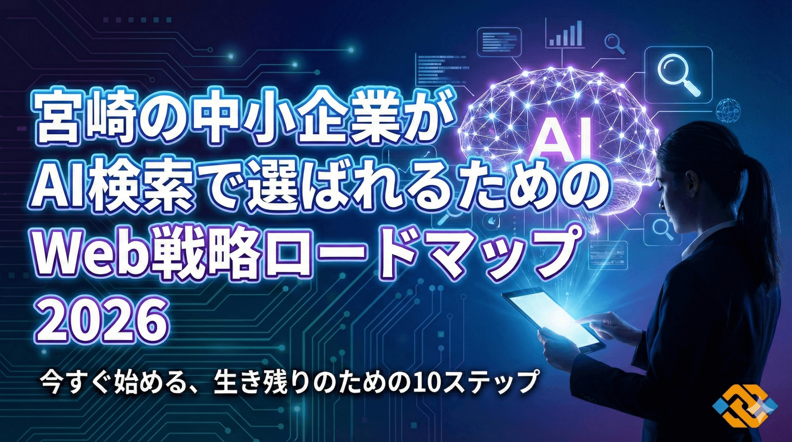 宮崎の中小企業向けAI検索対応Web戦略ロードマップ2026のアイキャッチ画像。
